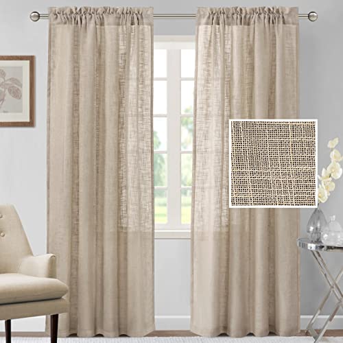 H.VERSAILTEX Linen Curtains 84 inches Long Natural Linen Blended Curtains for Living Room Burlap Linen Textured Curtains Light Filtering Rod Pocket Curtains Bedroom Curtains 2 Panel Sets, Angora