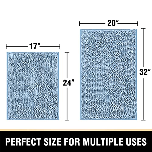 Bathroom Rugs Bath Mats for Bathroom Non Slip Luxury Chenille Bathroom Rugs Extra Soft Absorbent Shaggy Bathroom Mat Rugs Washable Fast Dry Bathroom Rugs Sets 2 Piece (Cool Blue, 20" x 32"/17" x 24")