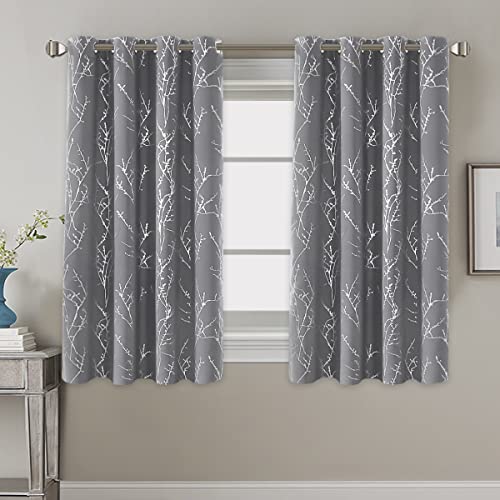 H.VERSAILTEX Blackout Curtains for Bedroom Foil Print Twig Tree Branch Thermal Insulated Grommet Curtain Drapes Light Blocking Thick Soft Window Curtains for Living 52 x 54 Inch Grey 2 Panels