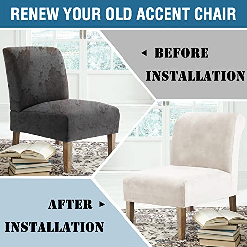 Velvet Accent Chair Covers High Stretch Armless Chair Covers for Living Room Luxury Thick Velvet Chair Slipcovers Modern Furniture Protector with Elastic Bottom, Machine Washable, Ivory