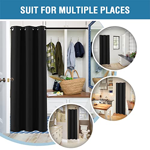 Doorway Curtain Blackout Closet Door Curtain Room Divider Window Treatment Curtain for Bedroom Thermal Insulated Privacy Drape Soundproof Grommet Door Curtain, 42 x 80 inches, 1 Panel, Black