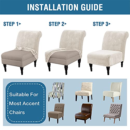 Velvet Accent Chair Covers High Stretch Armless Chair Covers for Living Room Luxury Thick Velvet Chair Slipcovers Modern Furniture Protector with Elastic Bottom, Machine Washable, Ivory