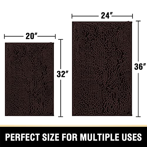 Bathroom Rugs Bath Mats for Bathroom Non Slip Luxury Chenille Bathroom Rugs Extra Soft Absorbent Shaggy Bathroom Mat Rugs Washable Fast Dry Bathroom Rugs Sets 2 Piece (Chocolate, 24" x 36"/20" x 32")