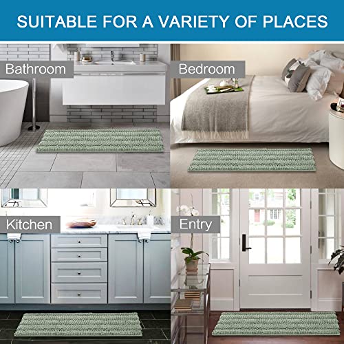 2 Piece Bathroom Set Bathroom Rugs Bath Mats Sets Super Absorbent Chenille Striped Bath Mats Non Skid Machine Wash Dry Rugs for Bathroom Floor(Sage, 47 x 17 Plus 17 x 24 - Inches)