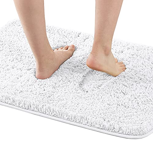 Bathroom Rug Tufted Bath Rug Bath Mat Non Slip Area Rug 17" x 24" Extra Soft Thick Absorbent Shaggy Kitchen Rug Indoor Mat Washable Microfiber Bath Mat for Bathroom Living Room Fast Dry - White