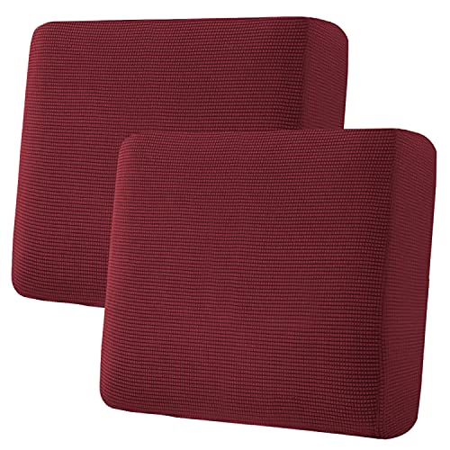 H.VERSAILTEX Super Stretch Individual Seat Cushion Covers Sofa Covers Couch Cushion Covers Slipcovers Featuring Thick Jacquard Textured Twill Fabric (2 Piece Large Sofa Cushion Covers, Burgundy Red)