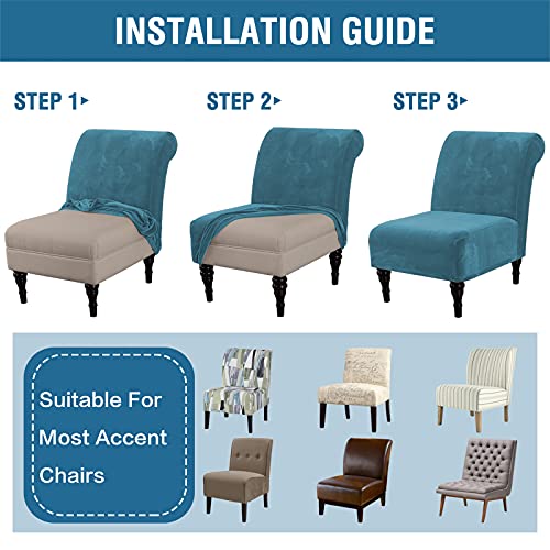 Velvet Accent Chair Covers High Stretch Armless Chair Covers for Living Room Luxury Thick Velvet Chair Slipcovers Modern Furniture Protector with Elastic Bottom, Machine Washable, Peacock Blue