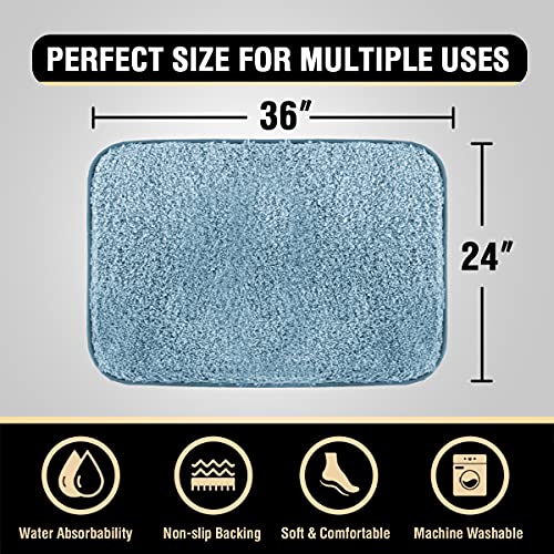 Bathroom Rug Tufted Bath Rug Bath Mat Non Slip Area Rug 24" x 36" Extra Soft Thick Absorbent Shaggy Kitchen Rug Indoor Mat Washable Microfiber Bath Mat for Bathroom Living Room Fast Dry - Canal Blue