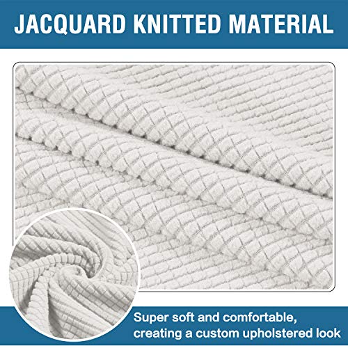 Square Ottoman Covers Ottoman Slipcovers Folding Storage Stool Furniture Protector Form Fit with Elastic Bottom, Stretch High Spandex Small Checks Jacquard Fabric(Medium,Off White)