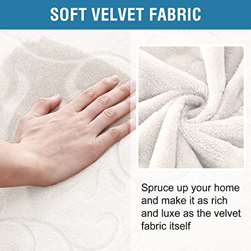 Sofa Slipcover 100% Waterproof Sofa Cover Couch Cover Premium Velvet Classic Flower Pattern Furniture Protector Non Slip with Elastic Straps for Pets Dogs Width Up to 52 Inch (Medium Sofa, Ivory)
