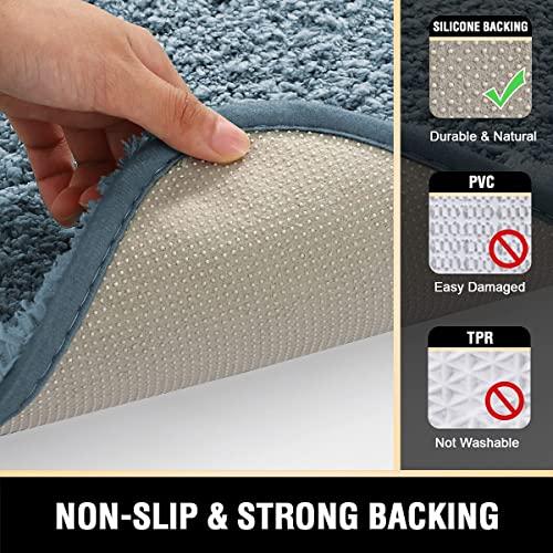 H.VERSAILTEX Toilet Rug Toilet Mats for Bathroom Curved Bath Mat Non Slip Corner Bath Rug Carpet for Toilet Extra Soft Thick Absorbent Contour Toilet Mat Washable, 20 x 38.5 inch - Stone Blue