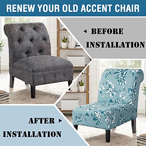 Armless Chair Slipcover High Stretch Accent Chair Cover Removable Chair Cover for Living Room Modern Furniture Protector with Elastic Bottom Thick Bouncy Modern Style, Machine Washable, Aqua