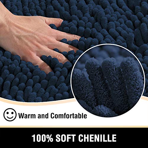 Bathroom Rugs Bath Mats for Bathroom Non Slip Luxury Chenille Bathroom Rugs Extra Soft Absorbent Shaggy Bathroom Mat Rugs Washable Fast Dry Bathroom Rugs Sets 2 Piece (Navy, 20" x 32"/17" x 24")