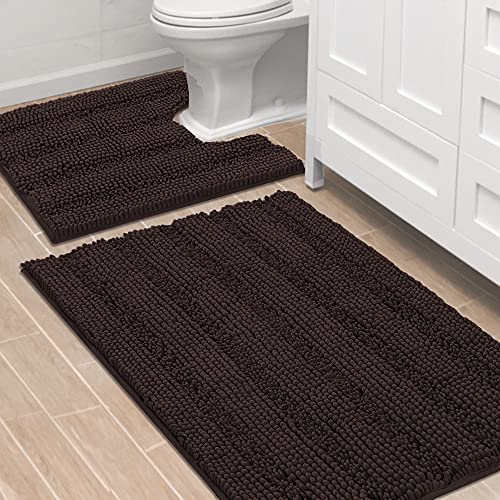 PrimeBeau Bathroom Rugs Bath Rug Set 4 Piece Bathroom Contour Rug Toilet Mat Sets Non Slip Contour Bath Rug Ultra Thick Water Absorbent Striped Bath Mats Washable