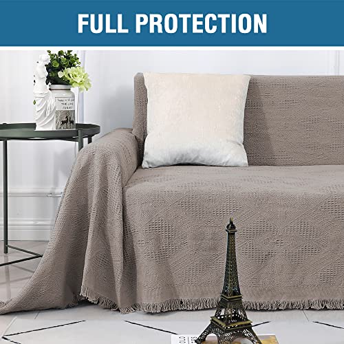 H.VERSAILTEX Cotton Sofa Covers Couch Cover Sofa Slipcover for Most Shape Sofas, Feature Thick Woven Jacquard Seamless with Tassels, Multi-Use Decorative for Couch (Medium: 71" x 91", Sand)