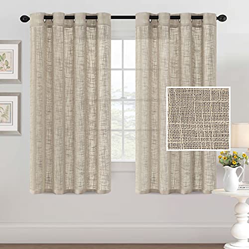 Linen Curtains Natural Linen Blended Curtains for Living Room Burlap Linen Textured Curtains Light Filtering Nickel Grommet Curtains Bedroom Curtains 2 Panel Sets Privacy Added, 52" x 63", Angora