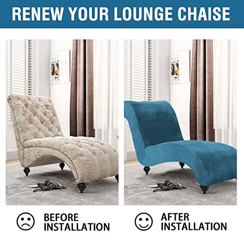 Chaise Lounge Cover Velvet Chaise Lounge Couch Cover High Stretch Chaise Lounge Slipcover Luxury Lounge Chair Cover for Living Room Soft Furniture Protector for Dog, Machine Washable, Peacock Blue