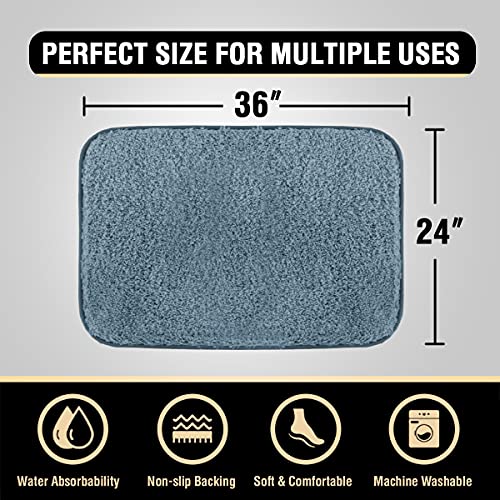 Bathroom Rug Tufted Bath Rug Bath Mat Non Slip Area Rug 24" x 36" Extra Soft Thick Absorbent Shaggy Kitchen Rug Indoor Mat Washable Microfiber Bath Mat for Bathroom Living Room Fast Dry - Stone Blue