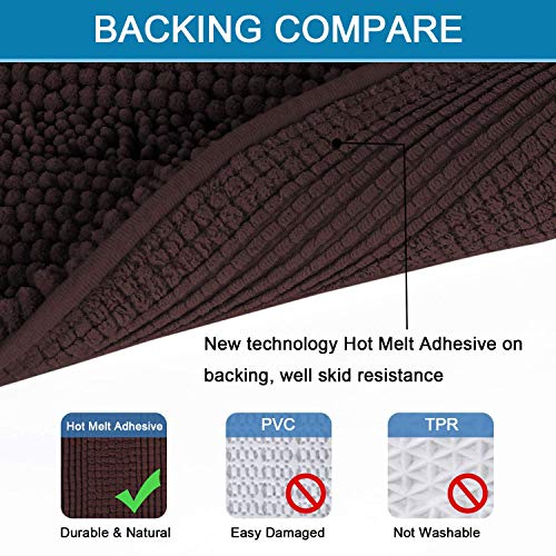 Bath Mats for Bathroom Non Slip Extra Thick Chenille Striped Bath Rug 24" x 36" Absorbent Non Skid Fluffy Soft Shaggy Rugs Washable Dry Fast Plush Mats for Indoor, Bath Room, Tub - Chocolate