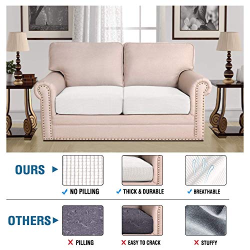 H.VERSAILTEX Super Stretch Individual Seat Cushion Covers Sofa Covers Couch Cushion Covers Slipcovers Featuring Thick Jacquard Textured Twill Fabric (2 Piece Large Sofa Cushion Covers, Off White)