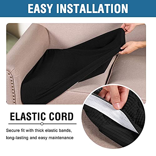 H.VERSAILTEX Super Stretch Individual Seat Cushion Covers Sofa Covers Couch Cushion Covers Slipcovers Featuring Thick Jacquard Textured Twill Fabric (2 Piece Large Sofa Cushion Covers, Black)