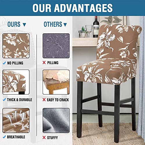 H.VERSAILTEX Stretch Bar Stool Cover Set of 2 Pub Counter Stool Chair Slipcover for Dining Room Cafe Height Side Chairs Feature Modern Floral Printed Design, Camel