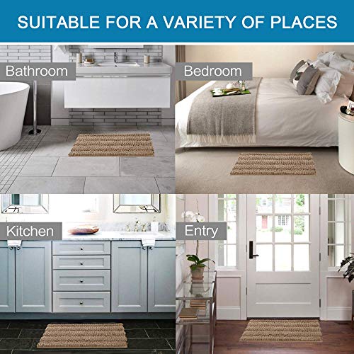 Bath Mats for Bathroom Non Slip Extra Thick Chenille Striped Bath Rug 24" x 36" Absorbent Non Skid Fluffy Soft Shaggy Rugs Washable Dry Fast Plush Mats for Indoor, Bath Room, Tub - Taupe Brown