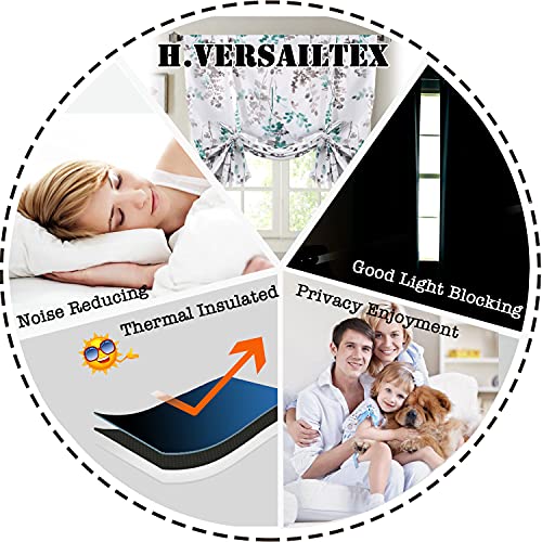 Blackout Tie Up Curtain - Thermal Insulated Balloon Curtain for Small Window Adjustable Kitchen Tie Up Curtain (Floral Pattern in Grey and Turquoise, Rod Pocket Panel, 42 inches W x 63 inches L)