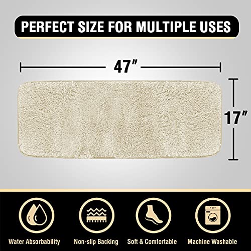 Bathroom Rug Tufted Bath Rug Bath Mat Non Slip Runner Rug 47" x 17" Extra Soft Thick Absorbent Shaggy Kitchen Rug Indoor Mat Washable Microfiber Bath Mat for Bathroom Living Room Fast Dry - Ivory