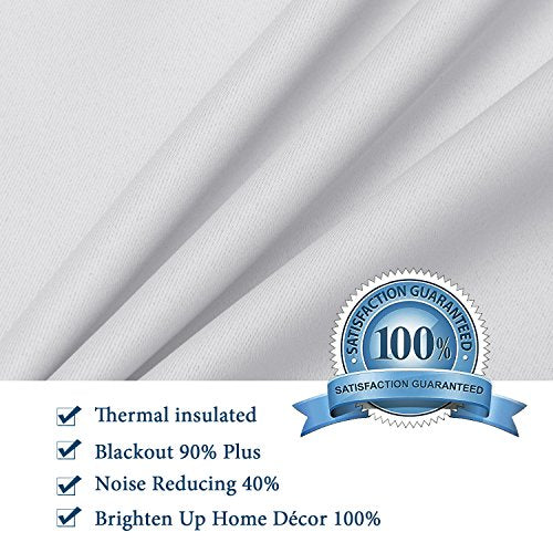 Blackout Innovated Tie Up Shades & Curtains Thermal Insulated Rod Pocket Curtain Panels (Set of 2 Panels, 42" Wide by 63" Long, Solid in Greyish White)