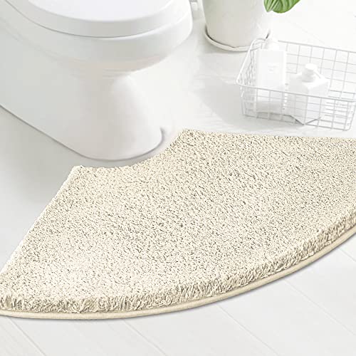 H.VERSAILTEX Toilet Rug Toilet Mats for Bathroom Curved Bath Mat Non Slip Corner Bath Rug Carpet for Toilet Extra Soft Thick Absorbent Contour Toilet Mat Washable, 20 x 38.5 inch - Ivory