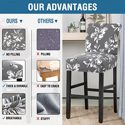 H.VERSAILTEX Stretch Bar Stool Cover Set of 4 Pub Counter Stool Chair Slipcover for Dining Room Cafe Height Side Chairs Feature Modern Floral Printed Design, Grey