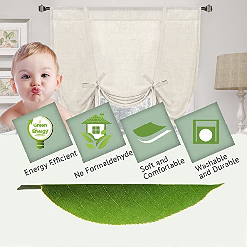 H.VERSAILTEX Tie Up Linen Curtains 63 Inch Length Nature Linen Textured Privacy Curtain Multi Hanging Ways Shade Balloon Window Shade Rod Pocket Casual Curtain - 42x63 - Ivory