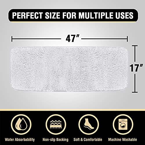 Bathroom Rug Tufted Bath Rug Bath Mat Non Slip Runner Rug 47" x 17" Extra Soft Thick Absorbent Shaggy Kitchen Rug Indoor Mat Washable Microfiber Bath Mat for Bathroom Living Room Fast Dry - White
