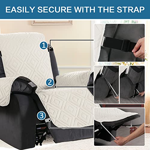 H.VERSAILTEX Reversible Quilted Recliner Covers Water Resistant Furniture Protector for Reclienr Chair with Elastic Straps for Pets Kids Sitting Width Up to 22"(Recliner, Ivory/Beige)