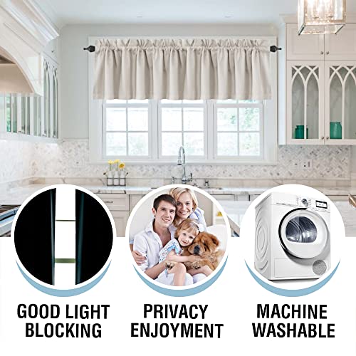 H.VERSAILTEX 100% Blackout Curtain Valances for Kitchen Windows/Bathroom/Living Room/Bedroom Thermal Insulated Rod Pocket Valances for Windows, 4 Pack, 52" x 18", Pumice Stone