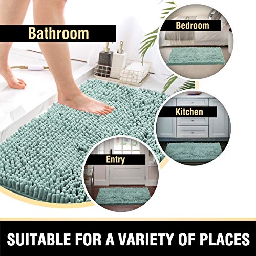 Bathroom Rugs Bath Mats for Bathroom Non Slip Luxury Chenille Bathroom Rugs Extra Soft Absorbent Shaggy Bathroom Mat Rugs Washable Fast Dry Bathroom Rugs Sets 2 Piece (Aqua Foam, 20" x 32"/17" x 24")