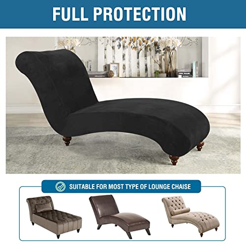 Chaise Lounge Cover Velvet Chaise Lounge Couch Cover High Stretch Chaise Lounge Slipcover Luxury Lounge Chair Cover for Living Room Soft Furniture Protector for Dog, Machine Washable, Black