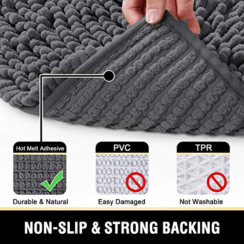 Bathroom Rugs Bath Mats for Bathroom Non Slip Luxury Chenille Bathroom Rugs Extra Soft Absorbent Shaggy Bathroom Mat Rugs Washable Fast Dry Bathroom Rugs Sets 2 Piece (Grey, 24" x 36"/20" x 32")