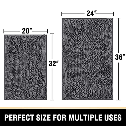 Bathroom Rugs Bath Mats for Bathroom Non Slip Luxury Chenille Bathroom Rugs Extra Soft Absorbent Shaggy Bathroom Mat Rugs Washable Fast Dry Bathroom Rugs Sets 2 Piece (Grey, 24" x 36"/20" x 32")