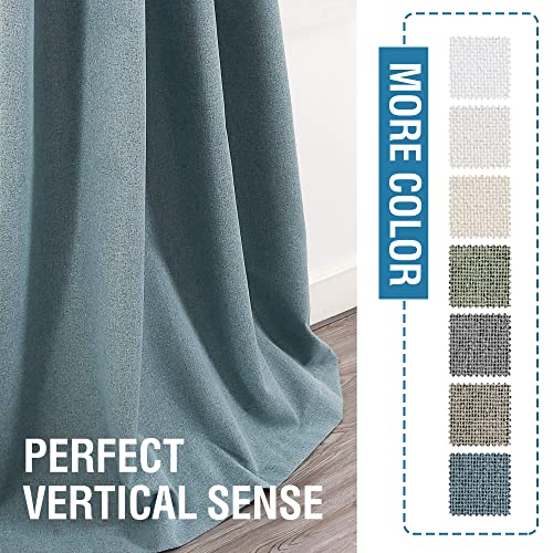100% Blackout Linen Curtains 63 inches Long Thermal Curtains for Living Room Textured Burlap Curtains with Double Face Linen Grommet Soundproof Bedroom Curtains 52 x 63 Inch, 2 Panels - Stone Blue