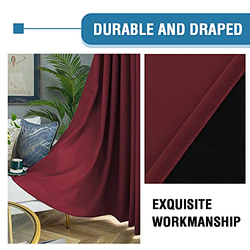 H.VERSAILTEX 100% Blackout Patio Curtains Thermal Insulated Curtains for Sliding Door Extra Wide Window Panels Full Light Blocking Grommet Curtains with Black Liner, W100 x L96 inch - Burgundy