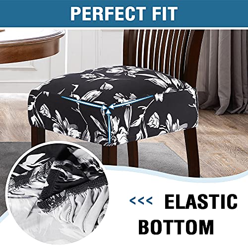 Chair Cover for Dining Room High Stretch Chair Seat Cover Removable Chair Seat Cushion Slipcovers Washable Kitchen Chair Cover Feature Soft Thick Bouncy Modern Style ( Black, Set of 2 )