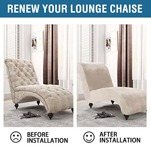 Chaise Lounge Cover Velvet Chaise Lounge Couch Cover High Stretch Chaise Lounge Slipcover Luxury Lounge Chair Cover for Living Room Soft Furniture Protector for Dog, Machine Washable, Ivory