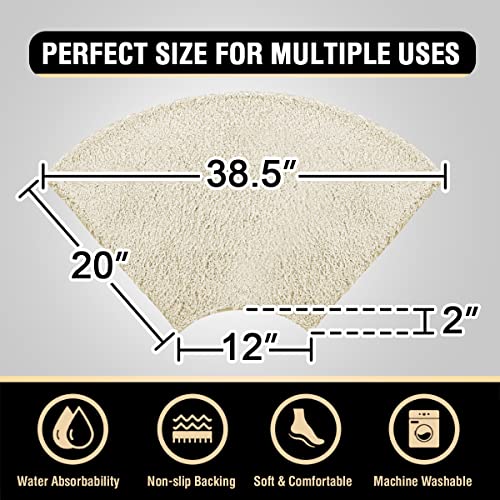 H.VERSAILTEX Toilet Rug Toilet Mats for Bathroom Curved Bath Mat Non Slip Corner Bath Rug Carpet for Toilet Extra Soft Thick Absorbent Contour Toilet Mat Washable, 20 x 38.5 inch - Ivory