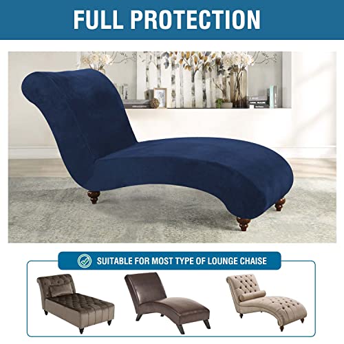 Chaise Lounge Cover Velvet Chaise Lounge Couch Cover High Stretch Chaise Lounge Slipcover Luxury Lounge Chair Cover for Living Room Soft Furniture Protector for Dog, Machine Washable, Navy