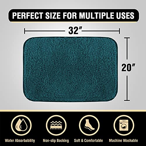 Bathroom Rug Tufted Bath Rug Bath Mat Non Slip Area Rug 20" x 32" Extra Soft Thick Absorbent Shaggy Kitchen Rug Indoor Mat Washable Microfiber Bath Mat for Bathroom Living Room Fast Dry - Dark Teal