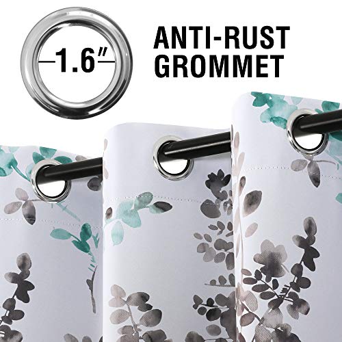 H.VERSAILTEX Blackout Curtains for Living Room Darkening Thermal Insulated Panels 45 Inch Long Light Blocking Gromment Curtains/Drapes, Grey and Turquoise Vintage Classical Floral Printing, 2 Panels