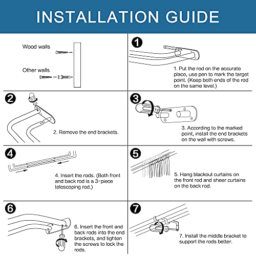 H.VERSAILTEX Double Curtain Rods for Windows 52 to 72 Inch Wrap Around Indoor / Outdoor Double Curtain Rods for Blackout Curtains, Suit for Grommet and Rod Pocket, Bronze