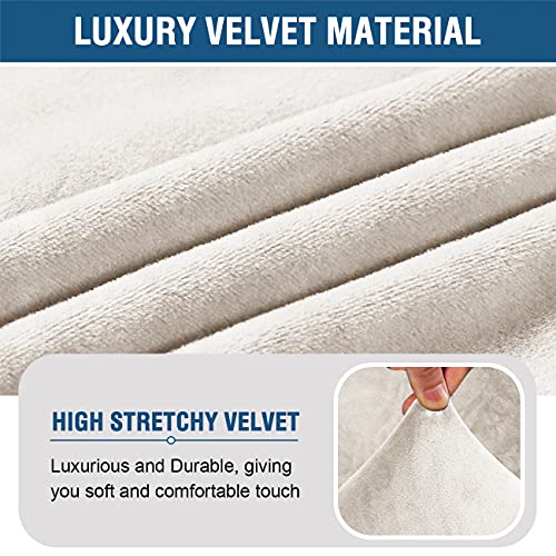 Velvet Accent Chair Covers High Stretch Armless Chair Covers for Living Room Luxury Thick Velvet Chair Slipcovers Modern Furniture Protector with Elastic Bottom, Machine Washable, Ivory